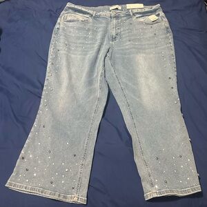 Elegant Light Blue Embellished Flare Jeans